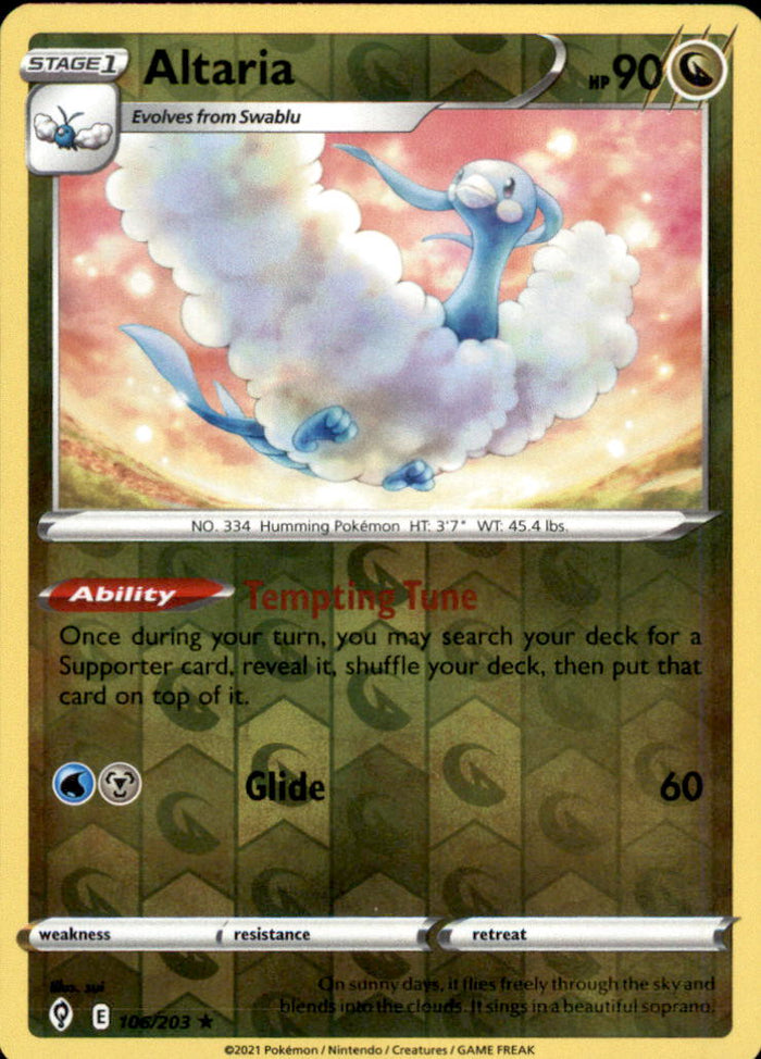 Altaria Reverse Holo Rare SWSH07: Evolving Skies 106/203 NM