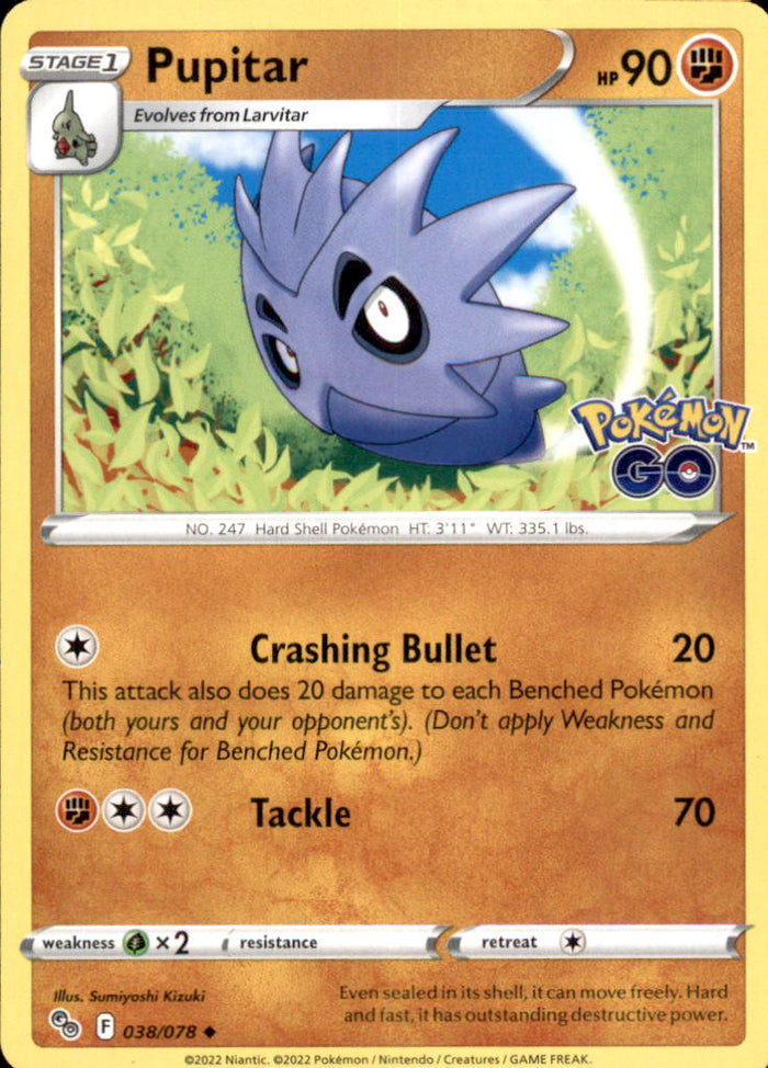 Pupitar Uncommon Pokemon GO 038/078 NM