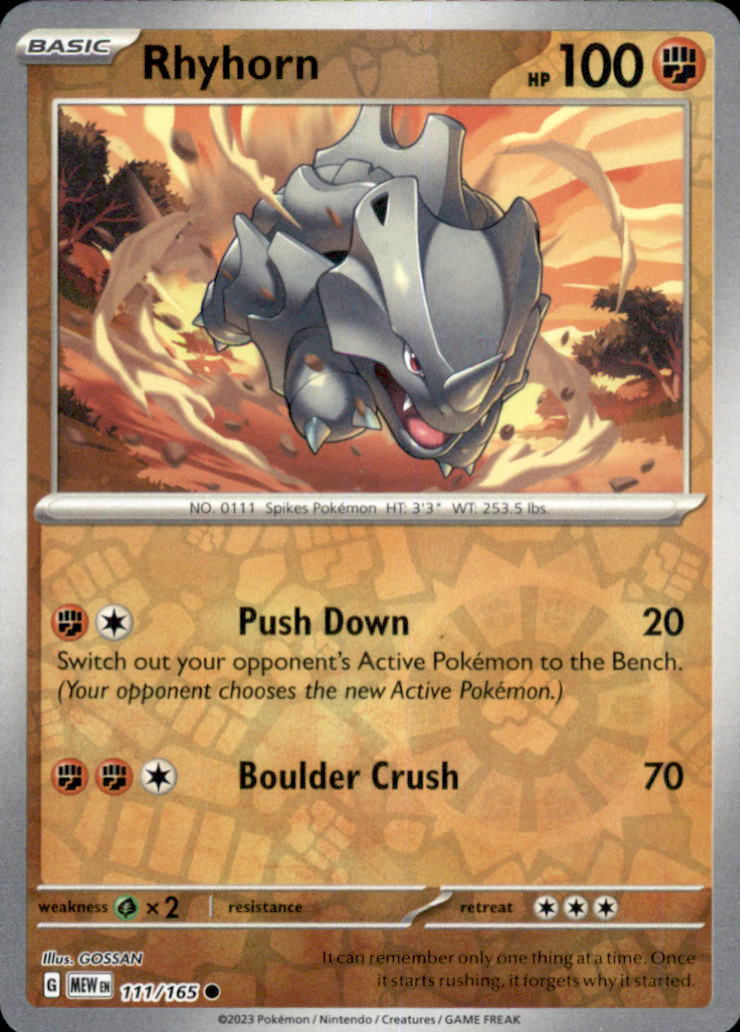 Rhyhorn Reverse Holo Common SV: Scarlet & Violet 151 111/165 NM