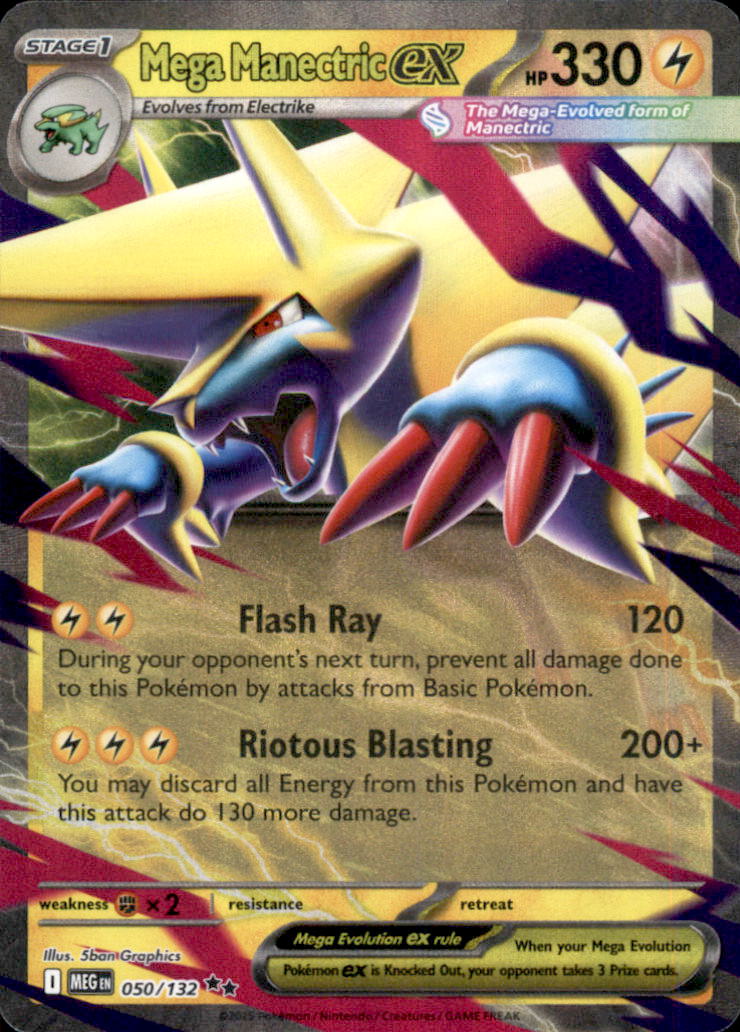 Mega Manectric ex Holo Double Rare ME01: Mega Evolution 050/132 NM