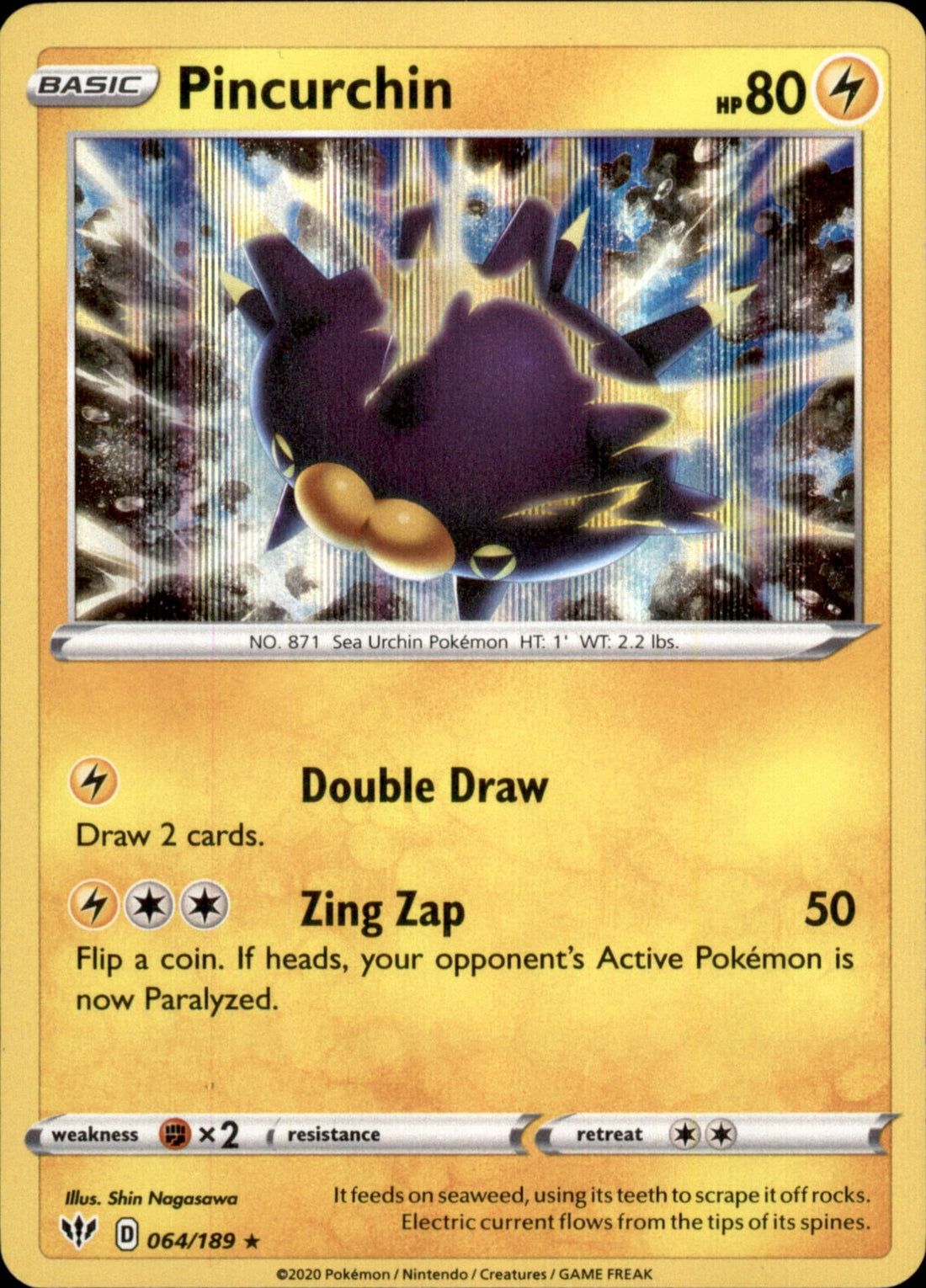 Pincurchin Holo Rare SWSH03: Darkness Ablaze 064/189 NM