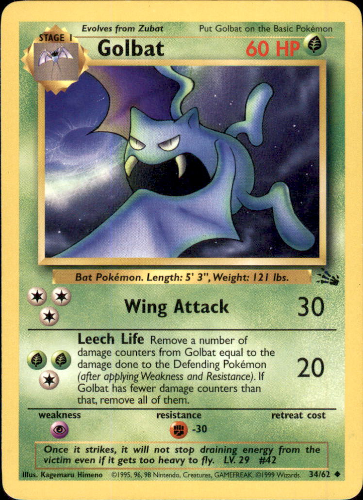 Golbat Unlimited Uncommon Fossil 34/62 LP