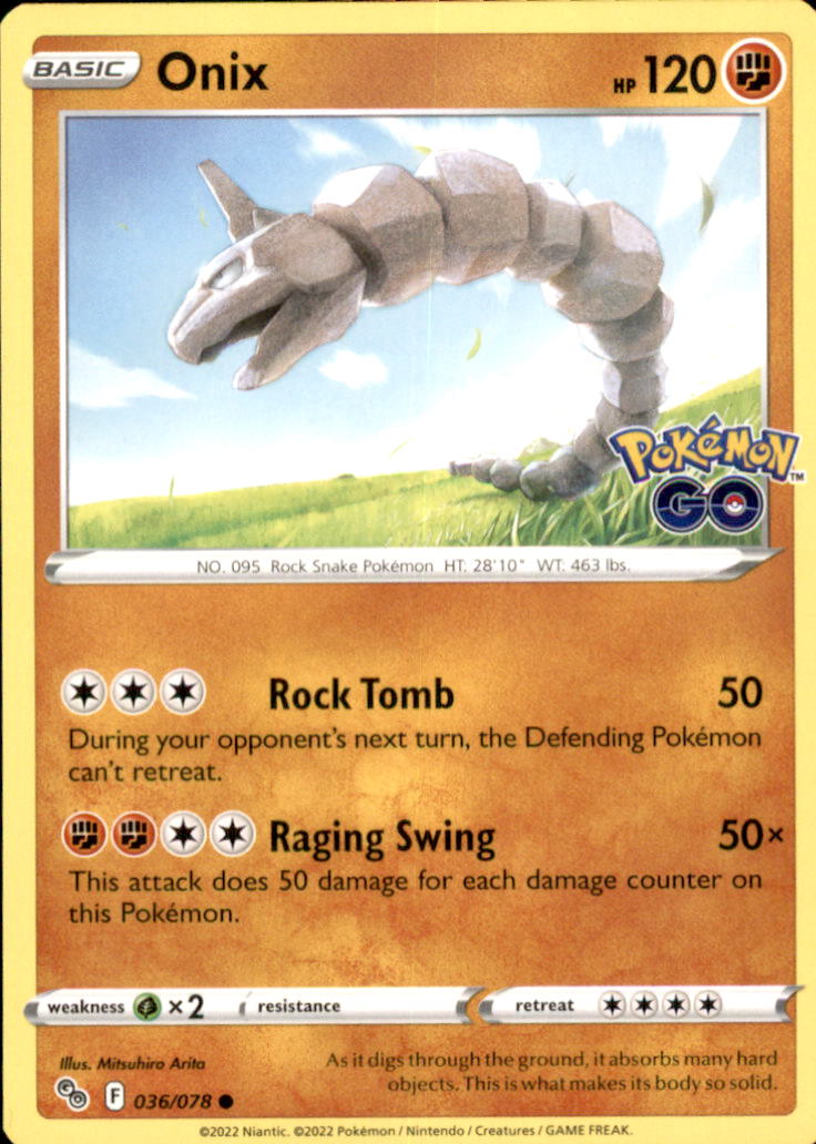 Onix Common Pokemon GO 036/078 NM