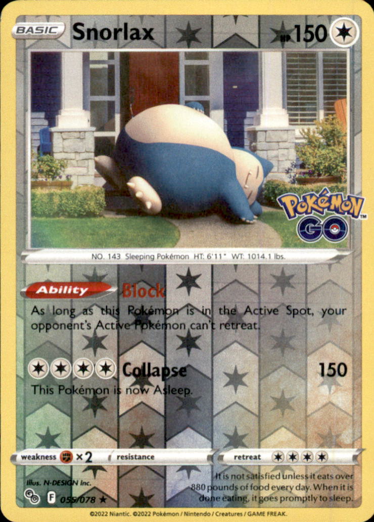 Snorlax Reverse Holo Holo Rare Pokemon GO 055/078 NM