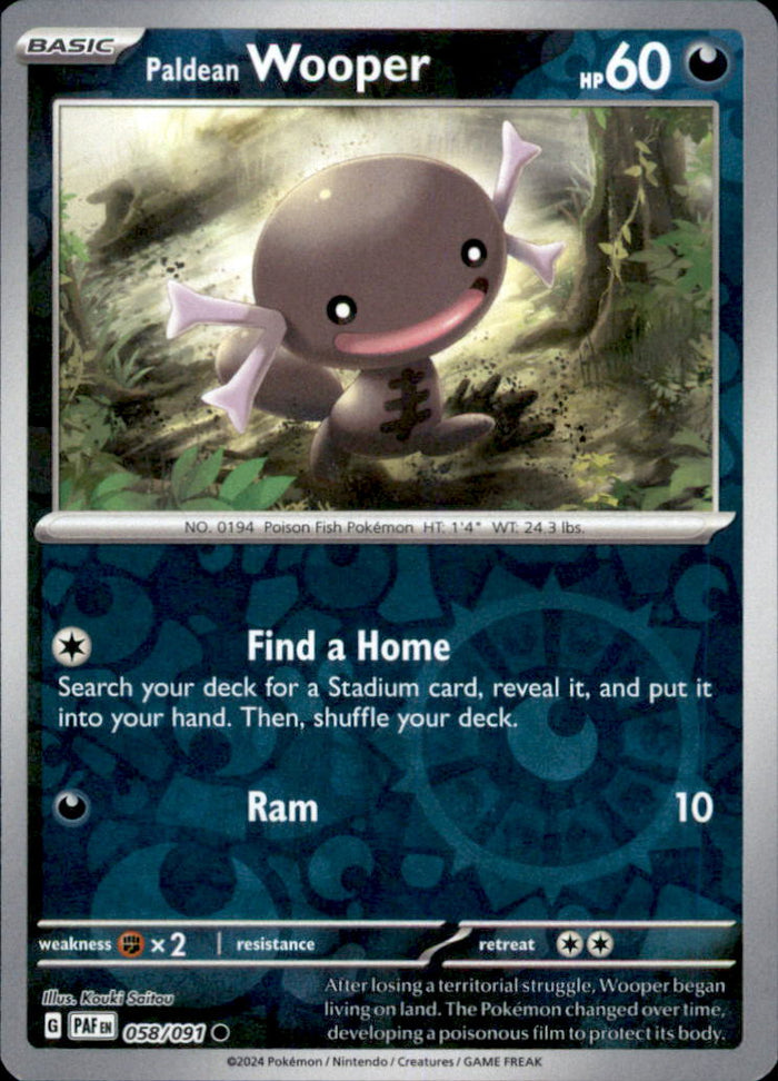 Paldean Wooper Reverse Holo Common SV: Paldean Fates 058/091 NM