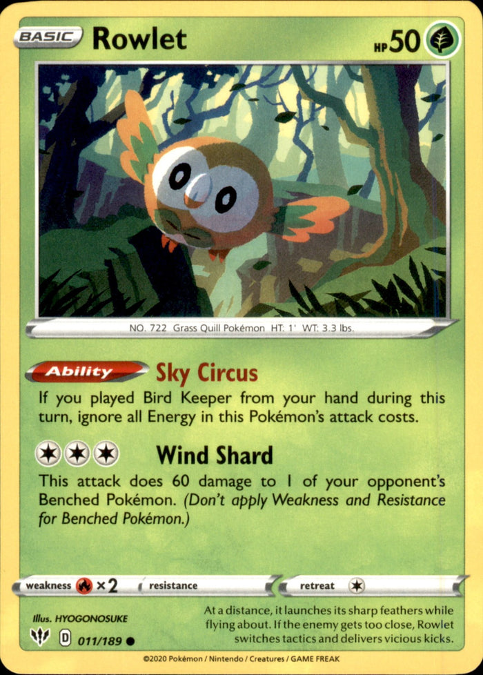 Rowlet Common SWSH03: Darkness Ablaze 011/189 NM