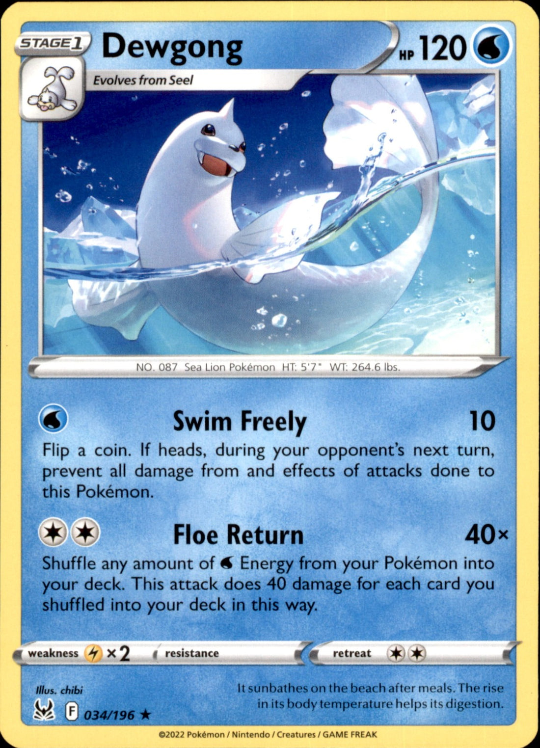 Dewgong Rare SWSH11: Lost Origin 034/196 NM