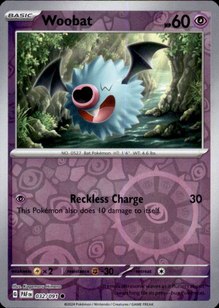 Woobat Reverse Holo Common SV: Paldean Fates 032/091 NM