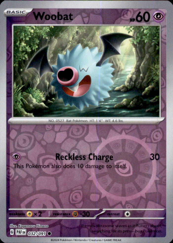 Woobat Reverse Holo Common SV: Paldean Fates 032/091 NM