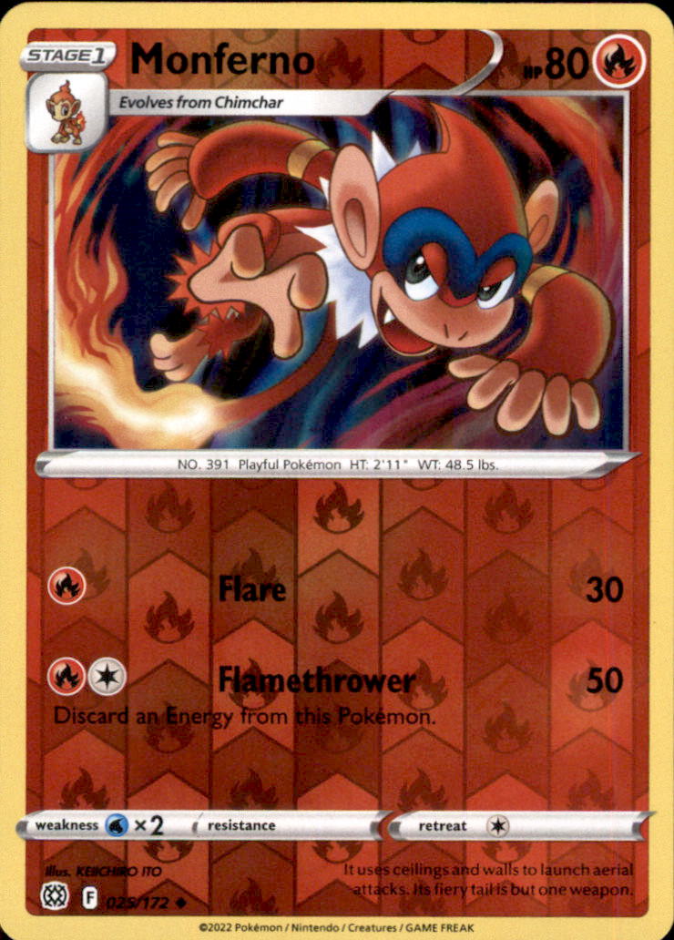 Monferno Reverse Holo Uncommon SWSH09: Brilliant Stars 025/172 NM