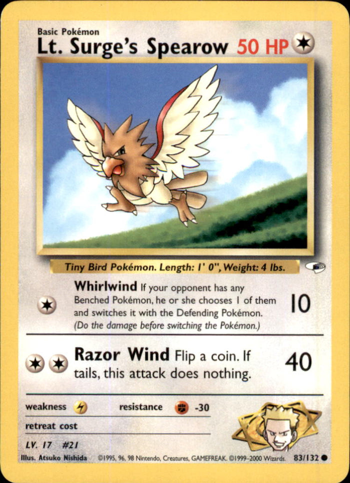 Lt. Surge's Spearow (83) Unlimited Common Gym Heroes 083/132 LP