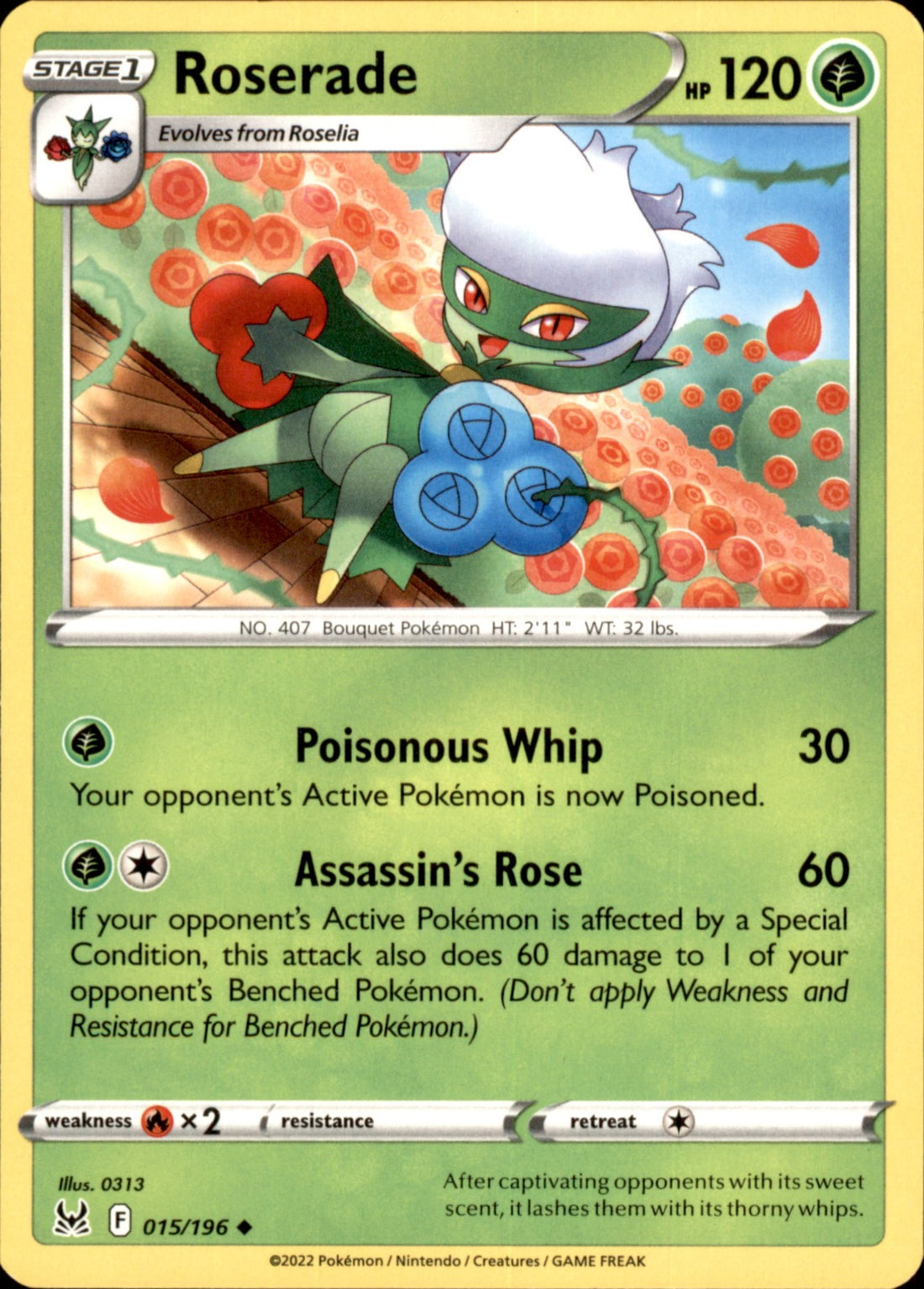 Roserade Uncommon SWSH11: Lost Origin 015/196 NM