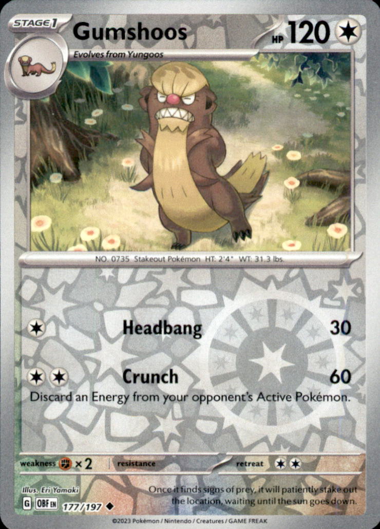 Gumshoos Reverse Holo Uncommon SV03: Obsidian Flames 177/197 NM