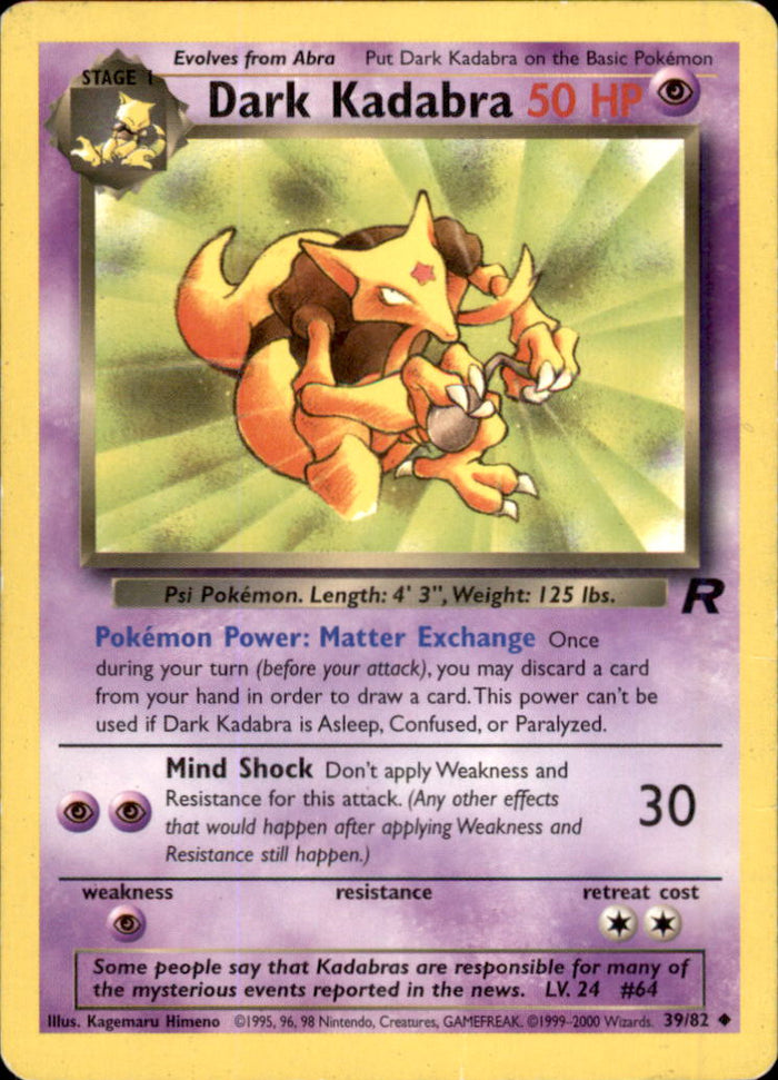 Dark Kadabra Unlimited Uncommon Team Rocket 39/82 LP