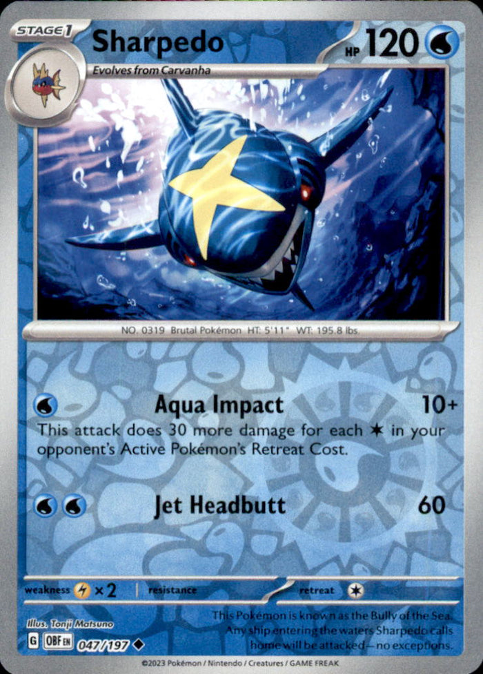 Sharpedo Reverse Holo Uncommon SV03: Obsidian Flames 047/197 NM