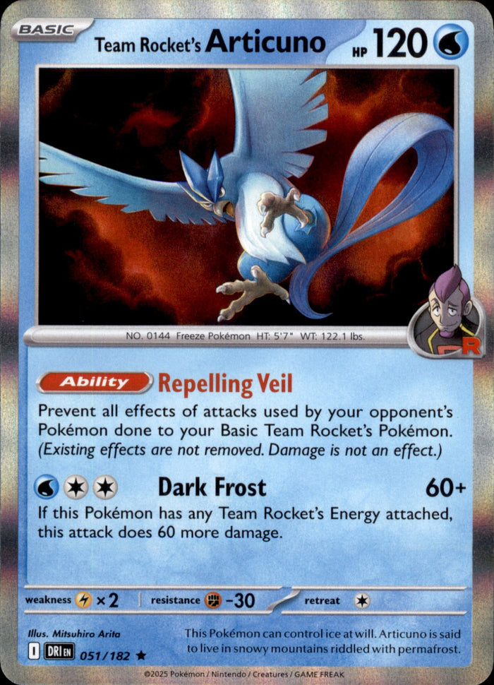 Team Rocket's Articuno Holo Rare SV10: Destined Rivals 051/182 NM