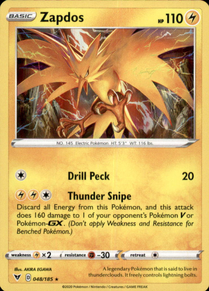 Zapdos Holo Rare SWSH04: Vivid Voltage 048/185 NM