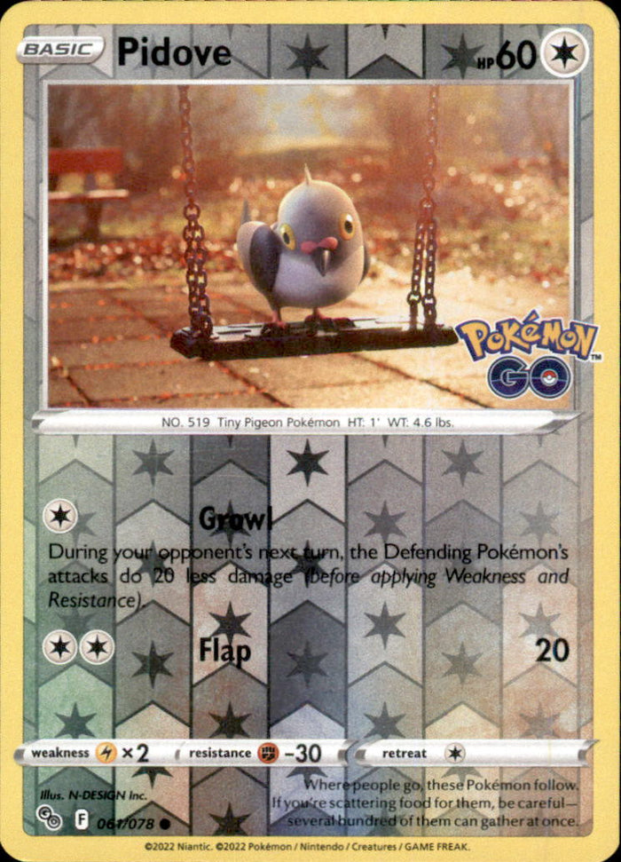Pidove Reverse Holo Common Pokemon GO 061/078 NM