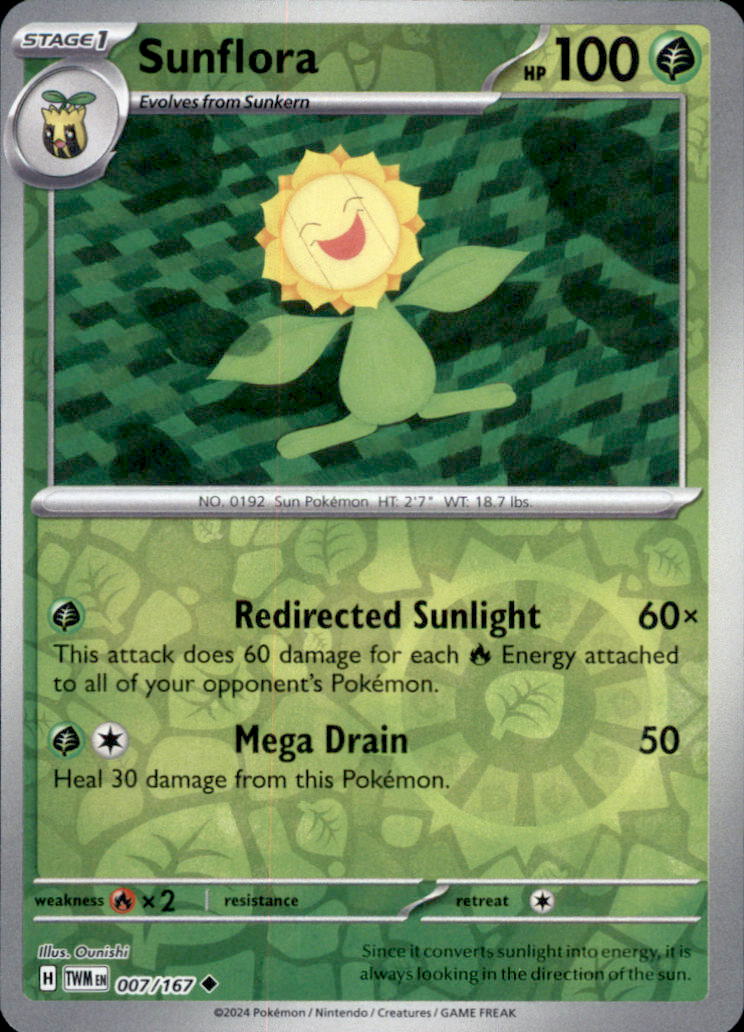 Sunflora Reverse Holo Uncommon SV06: Twilight Masquerade 007/167 NM