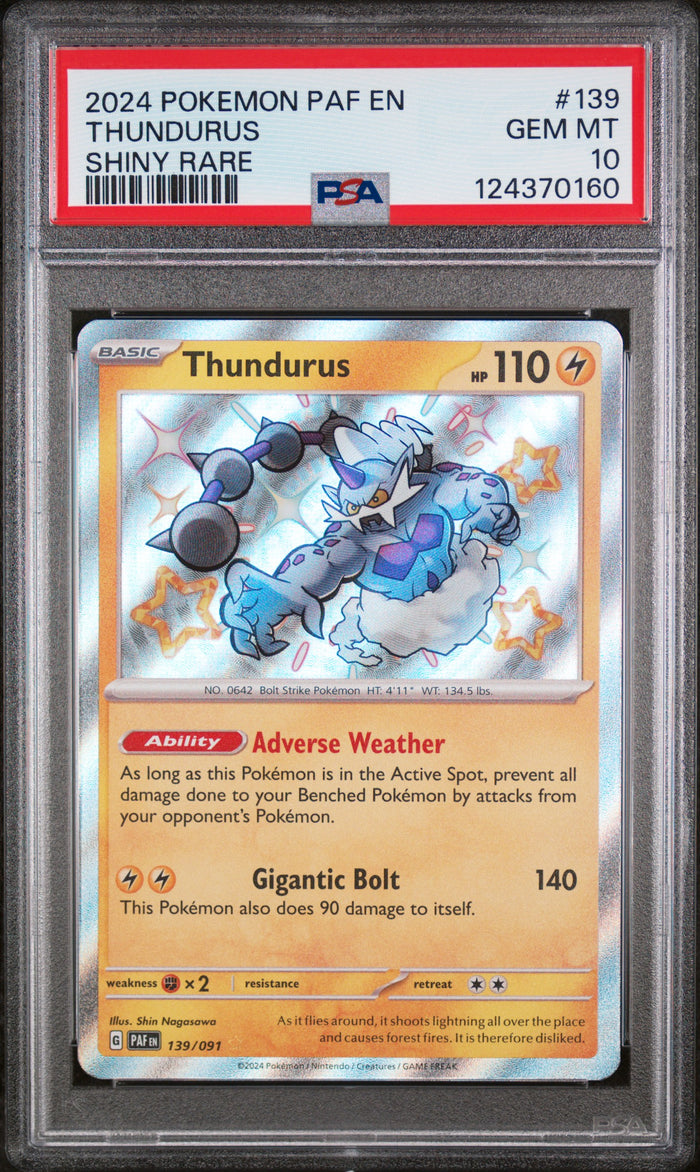 Thundurus Shiny Rare Pokemon Paf En-Paldean Fates 139 NM PSA 10