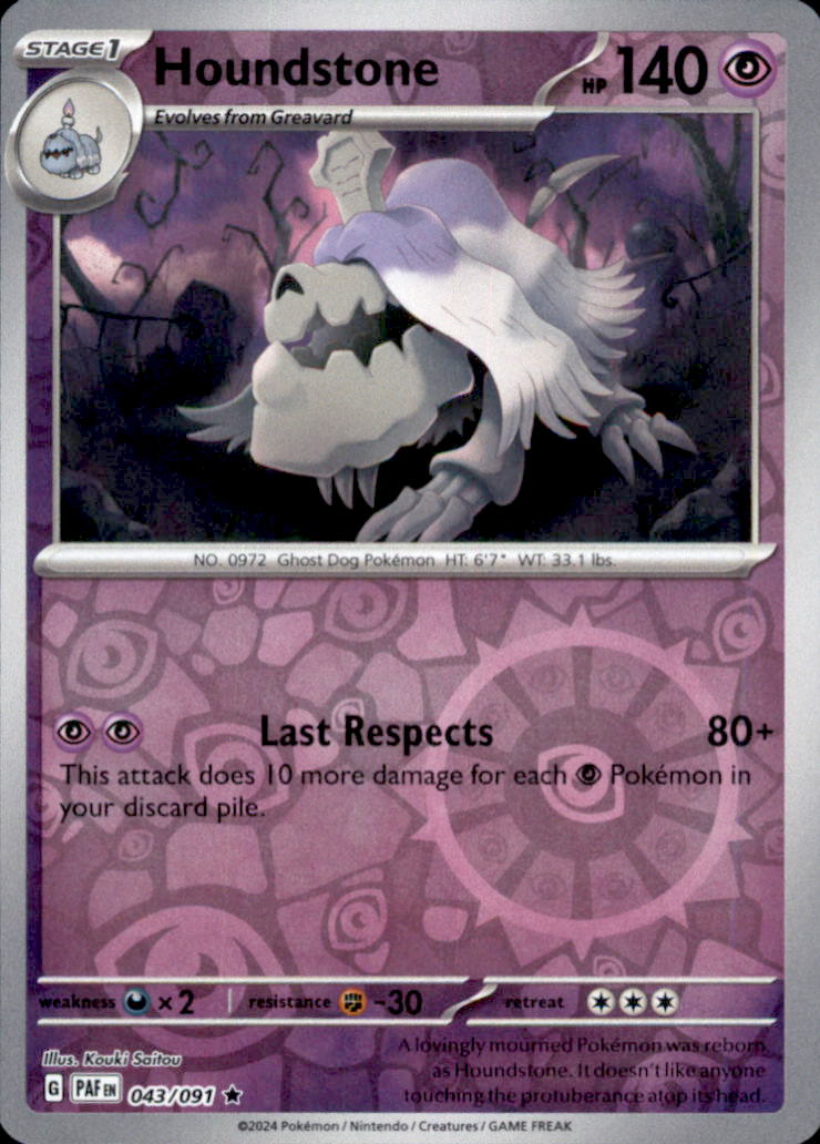 Houndstone Reverse Holo Rare SV: Paldean Fates 043/091 NM