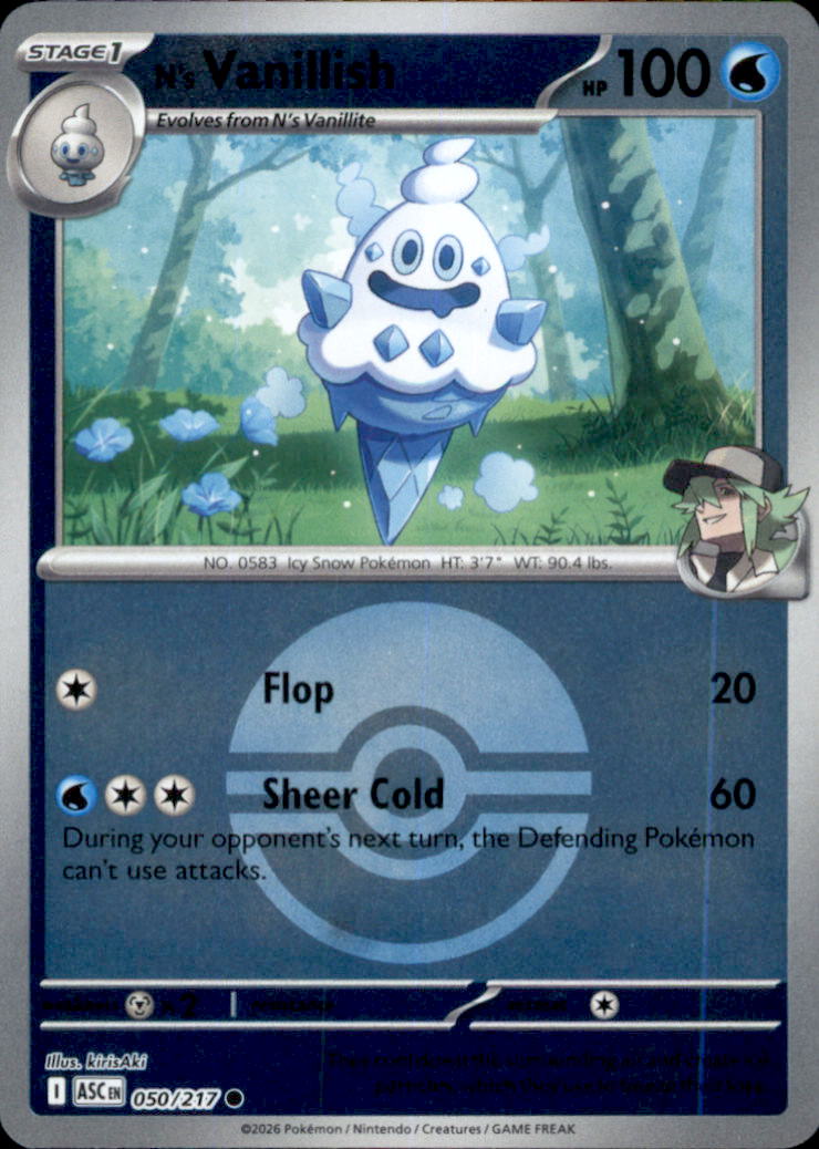 N's Vanillish (Poke Ball) Reverse Holo Common ME: Ascended Heroes 050/217 NM