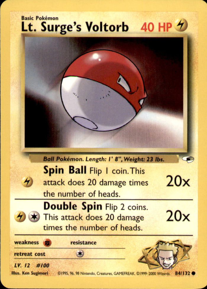 Lt. Surge's Voltorb Unlimited Common Gym Heroes 084/132 NM