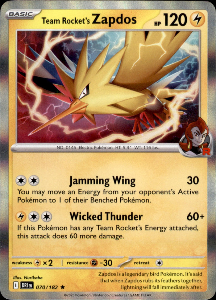 Team Rocket's Zapdos Holo Rare SV10: Destined Rivals 070/182 NM