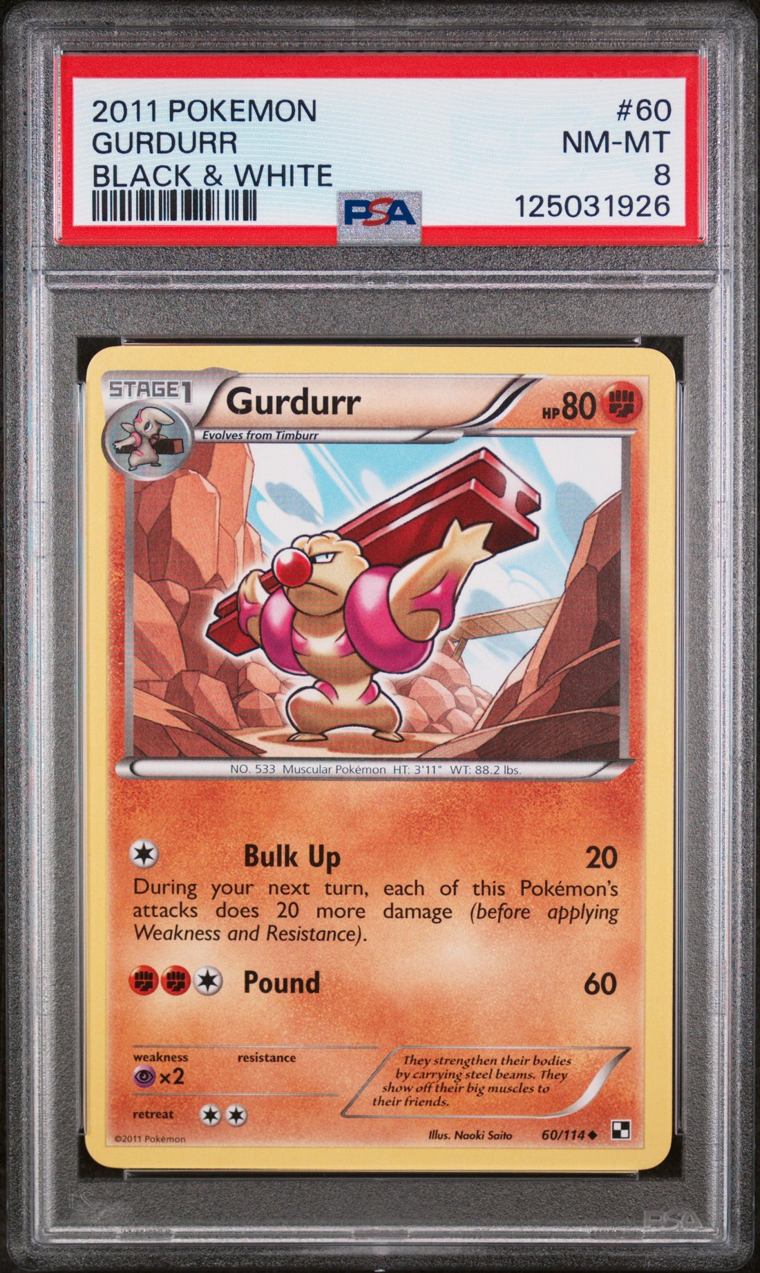 Gurdurr Black & White Pokemon Black & White 60 NM PSA 8
