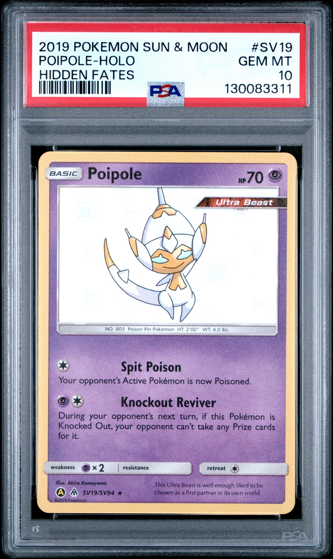 Poipole-Holo Hidden Fates Pokemon Sun & Moon Hidden Fates SV19 NM PSA 10