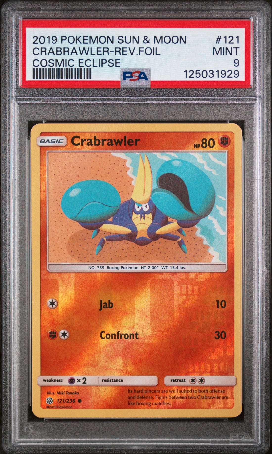 Crabrawler-Rev.Foil Cosmic Eclipse Pokemon Sun & Moon Cosmic Eclipse 121 NM PSA