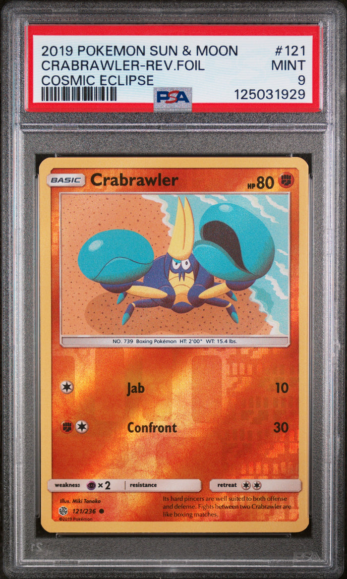Crabrawler-Rev.Foil Cosmic Eclipse Pokemon Sun & Moon Cosmic Eclipse 121 NM PSA
