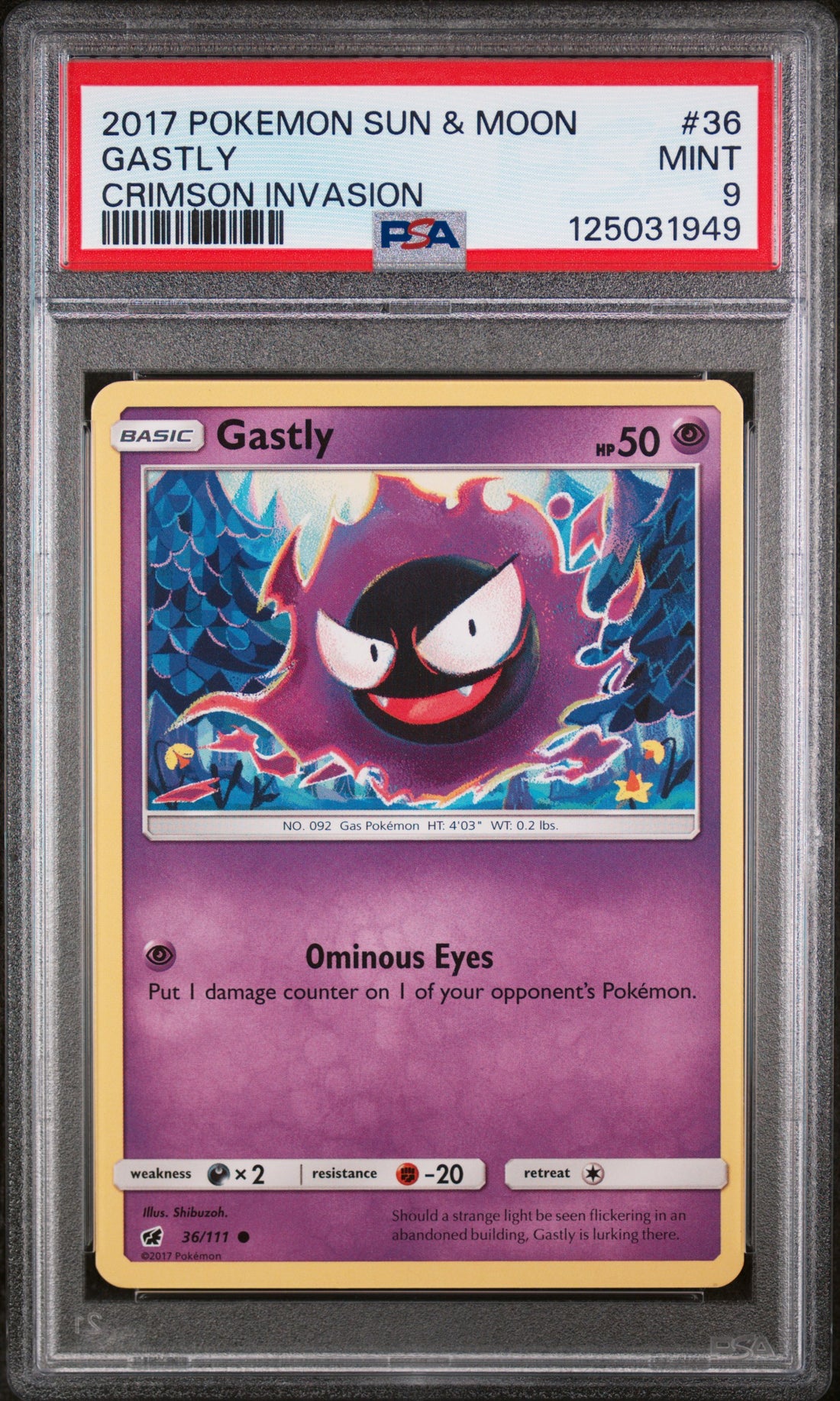Gastly Crimson Invasion Pokemon Sun & Moon Crimson Invasion 36 NM PSA 9