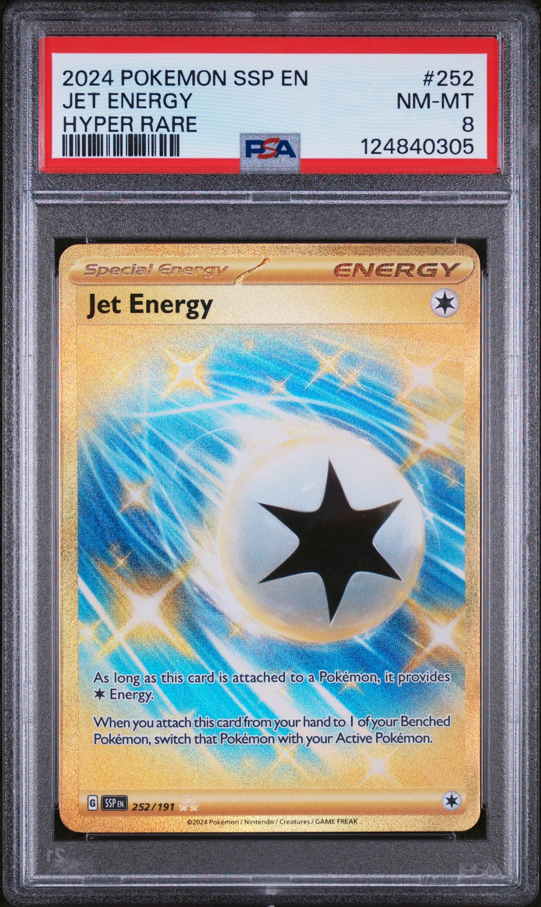 Jet Energy Hyper Rare Pokemon Ssp En-Surging Sparks 252 NM PSA 8