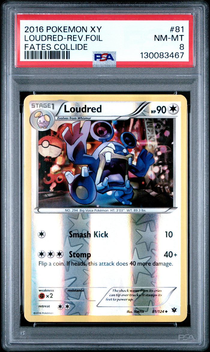 Loudred-Rev.Foil Fates Collide Pokemon Xy Fates Collide 81 NM PSA 8