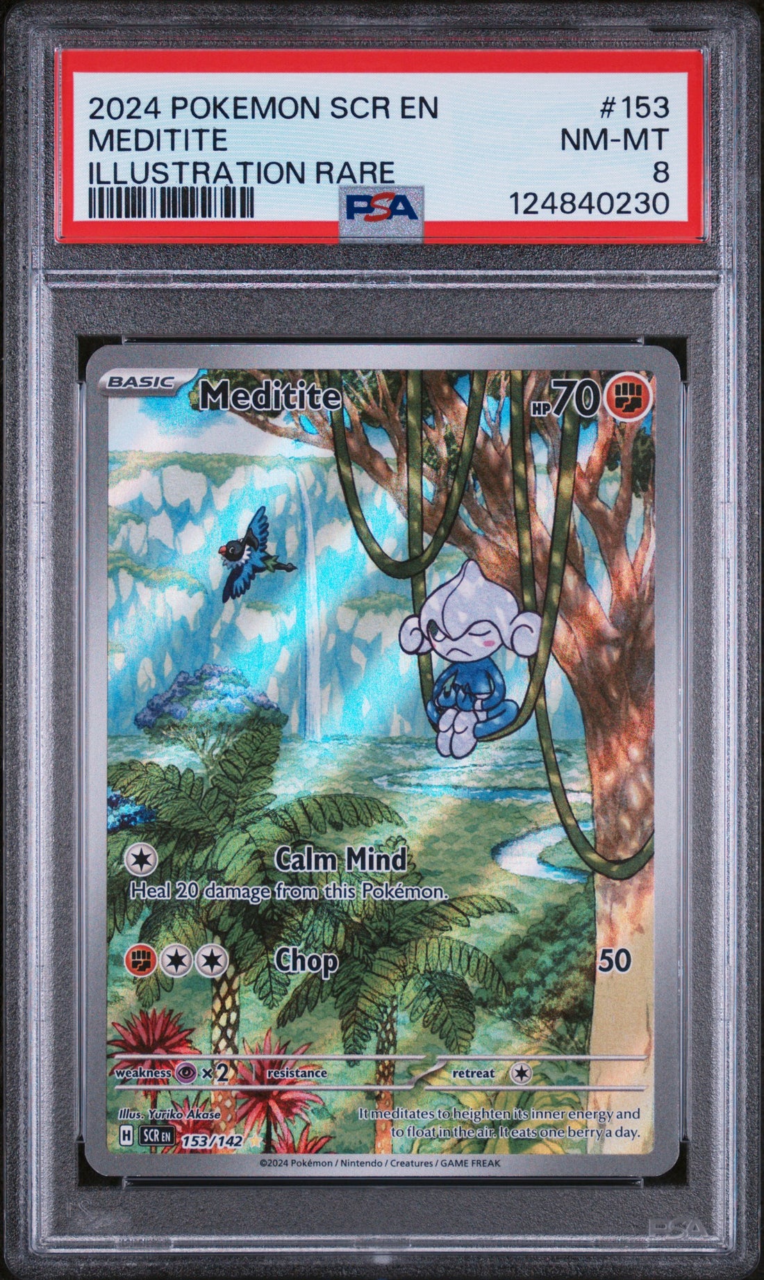 Meditite Illustration Rare Pokemon Scr En-Stellar Crown 153 NM PSA 8