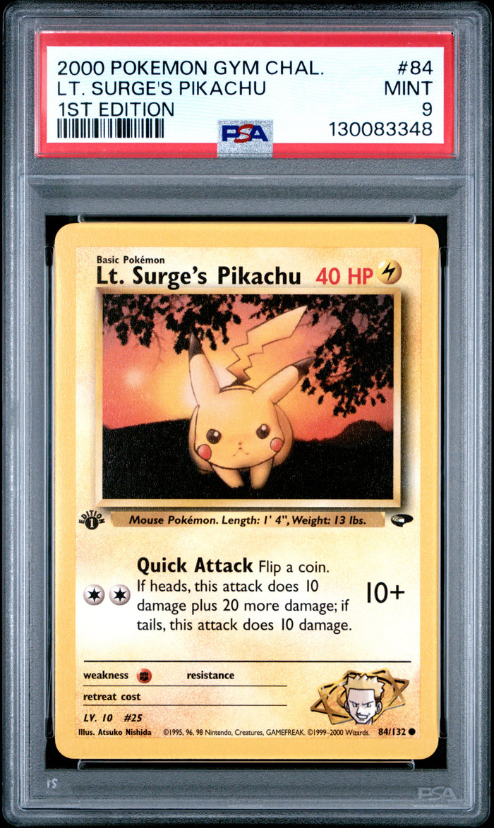 Lt. Surge'S Pikachu 1st Edition Pokemon Gym Challenge 84 NM PSA 9