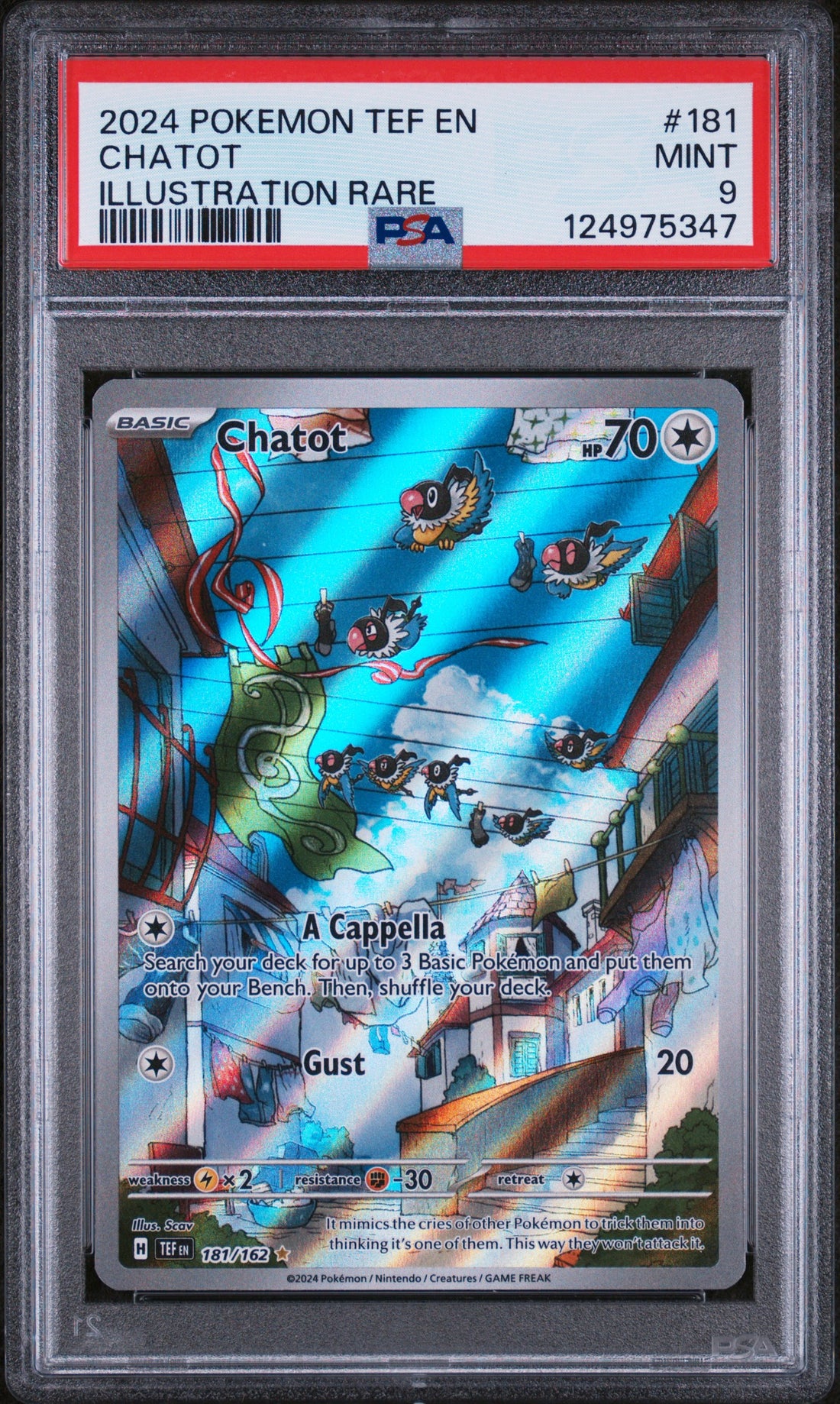Chatot Illustration Rare Pokemon Tef En-Temporal Forces 181 NM PSA 9