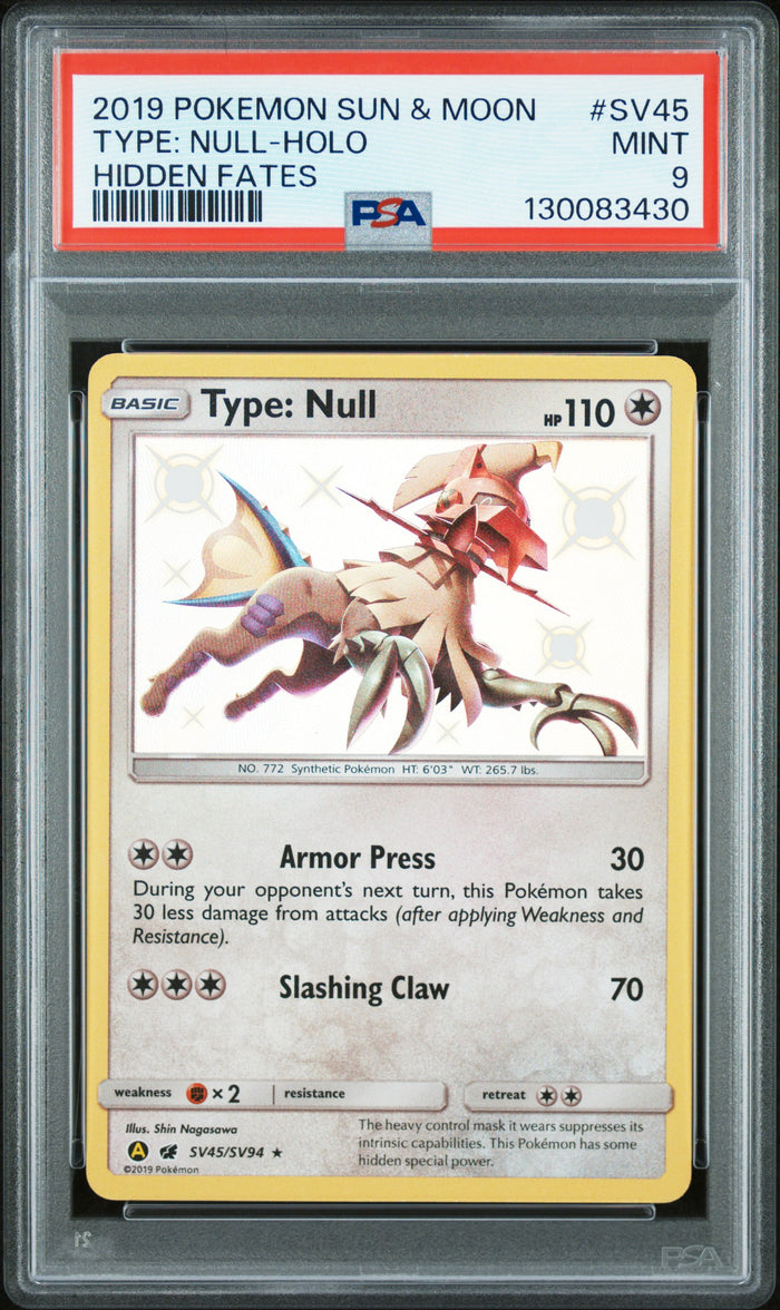Type: Null-Holo Hidden Fates Pokemon Sun & Moon Hidden Fates SV45 NM PSA 9
